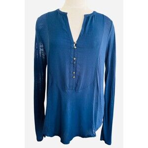 Lucky Brand Wm M Blue Long Sleeve 6 Button V-neck Pullover Blouse NEW WITH TAG